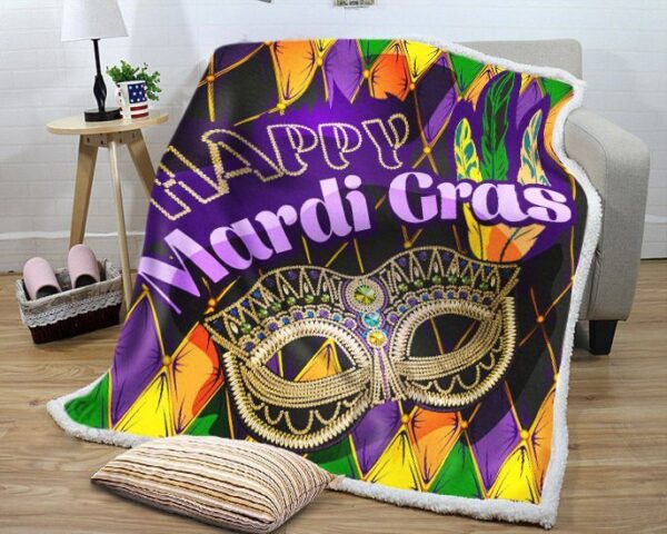 Happy Mardi Gras Mask Colorful Fleece Blanket Sherpa Blanket