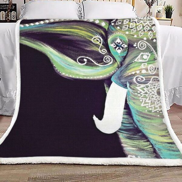 Emerald Green Bohemian Elephant Fleece Blanket Sherpa Blanket