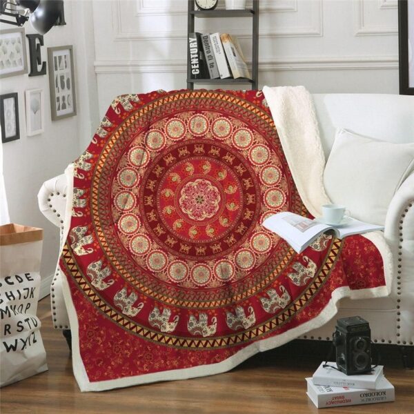 Ruby Elephant Mandala Fleece Blanket Sherpa Blanket