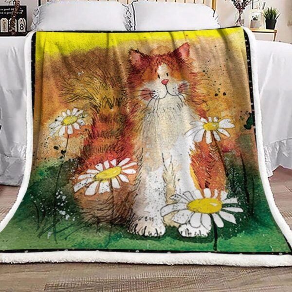 Cat And Daisy Fleece Blanket Sherpa Blanket