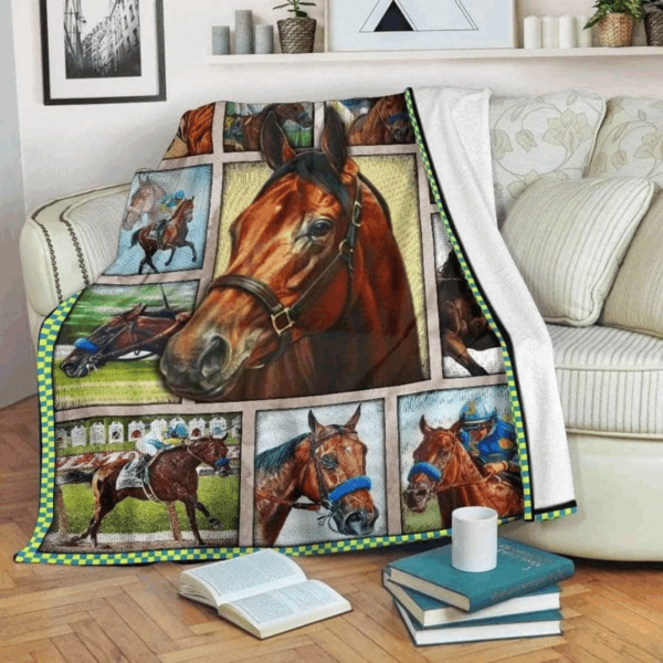 Horse Racing Fleece Blanket Sherpa Blanket