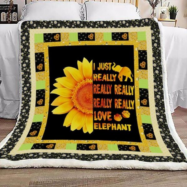 Sunflower I Just Really Love Elephant Fleece Blanket Sherpa Blanket