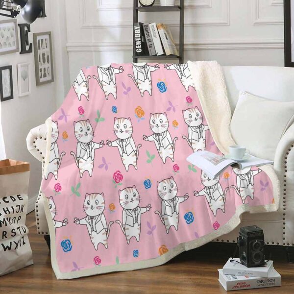 Gentleman Cat Rose Fleece Blanket Sherpa Blanket