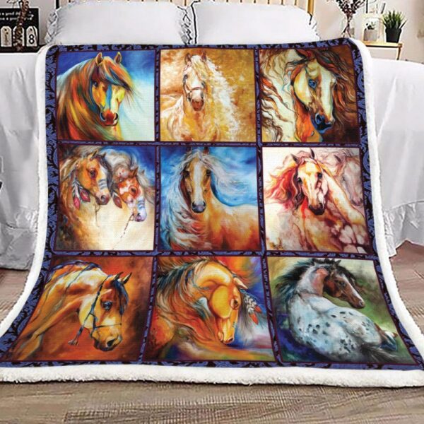 Painting Horses Fleece Blanket Sherpa Blanket
