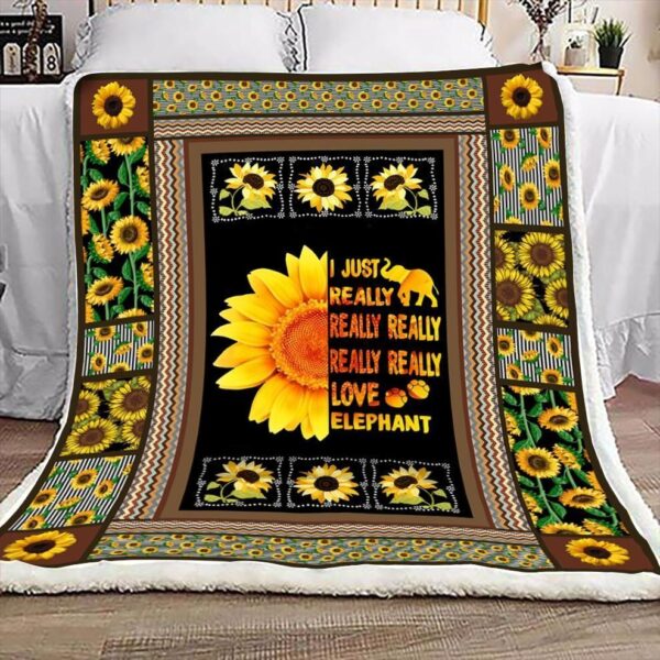 Sunflower I Just Really Love Elephant Fleece Blanket Sherpa Blanket