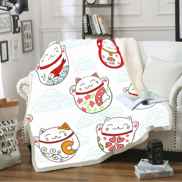 Lucky Cat Fleece Blanket Sherpa Blanket