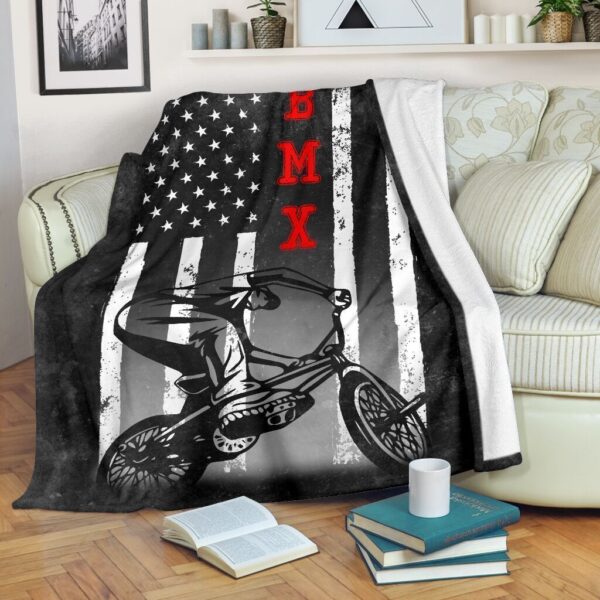 Bmx American Flag Black Fleece Blanket Sherpa Blanket