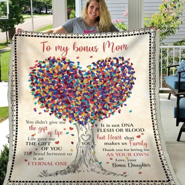 Bonus Mom Thanks For Loving Me As Your Own Heart Tree Fleece Blanket Sherpa Blanket