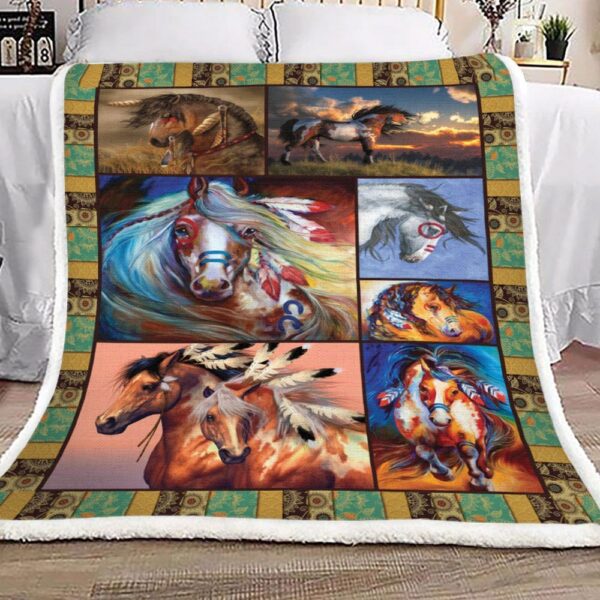 Indian War Horse Fleece Blanket Sherpa Blanket