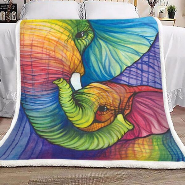 Color Full Mom And Baby Elephant Fleece Blanket Sherpa Blanket